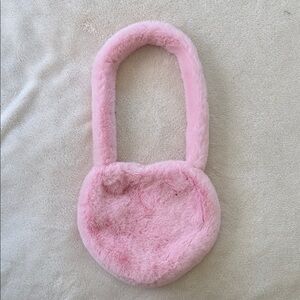 Pink Fuzzy Heart-Shaped Shoulder Bag